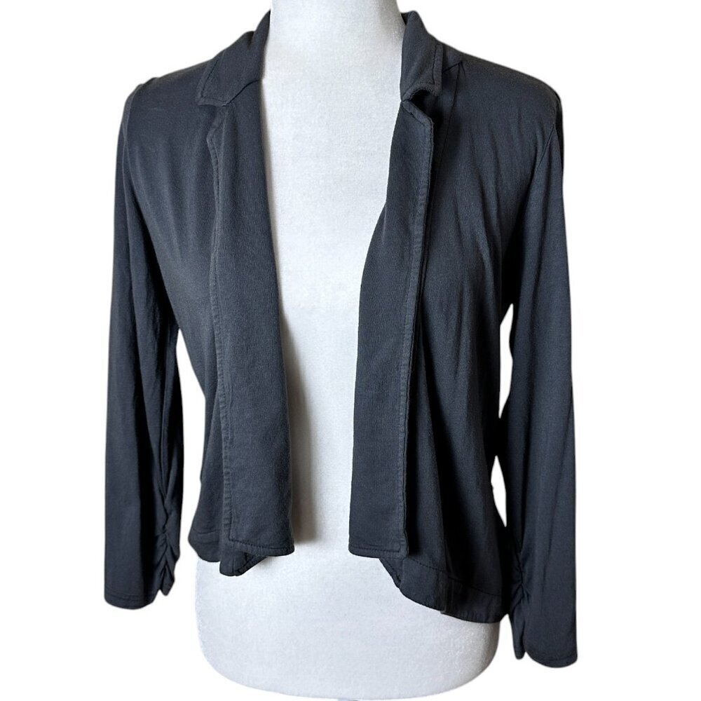 SPLENDID Charcoal Gray Knit Open Blazer Ruched Sleeve Size Medium